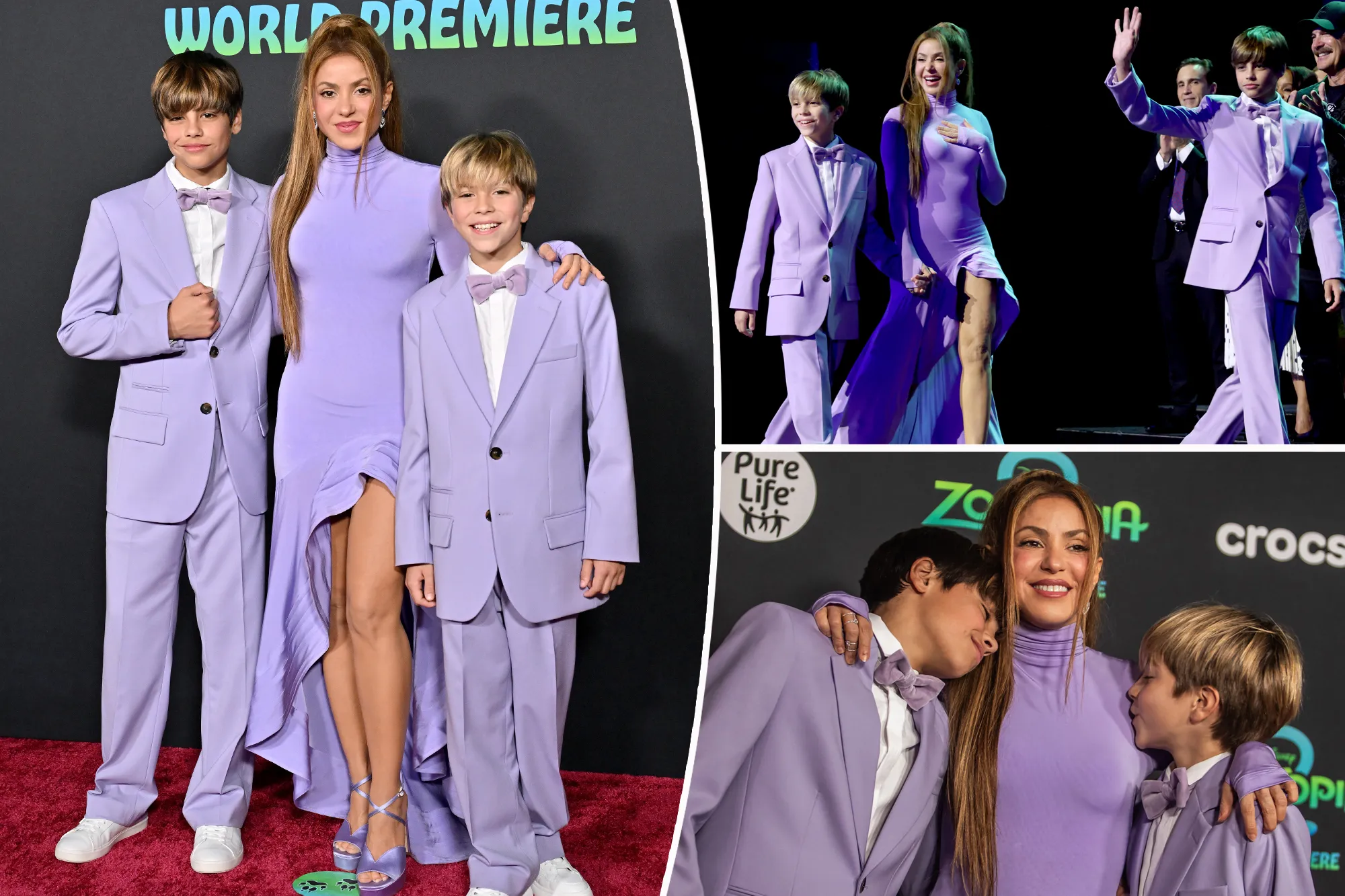 Shakira and her sons wear matching purple Stella McCartney looks for 'Zootopia  2' premiere in LA